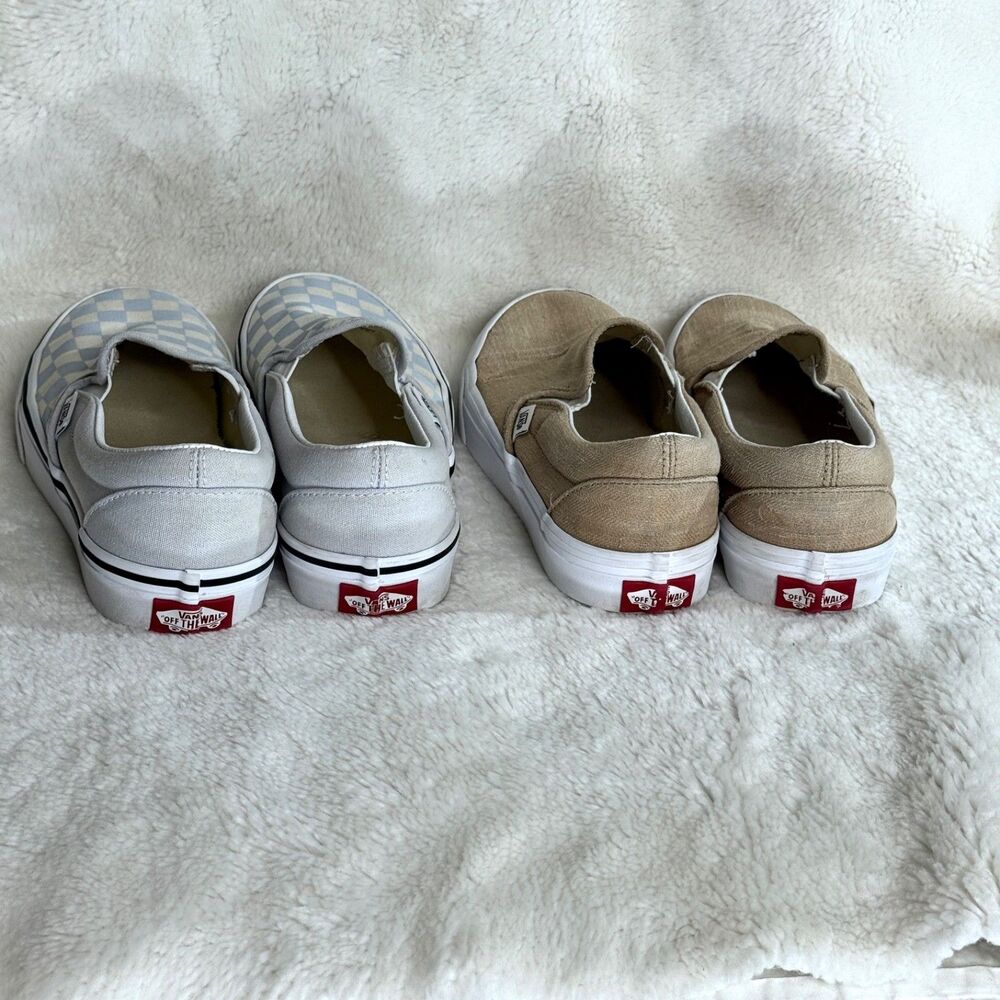 Vans Womens Checker Board Classic Slip-On Shoes Size 6.5 Blue White Tan Lot of 2 - Picture 4 of 6